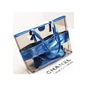 

Women's Tote Bag 2020 New Fashion Transparent Stitching Crystal Korean Shopping Shoulder Bag