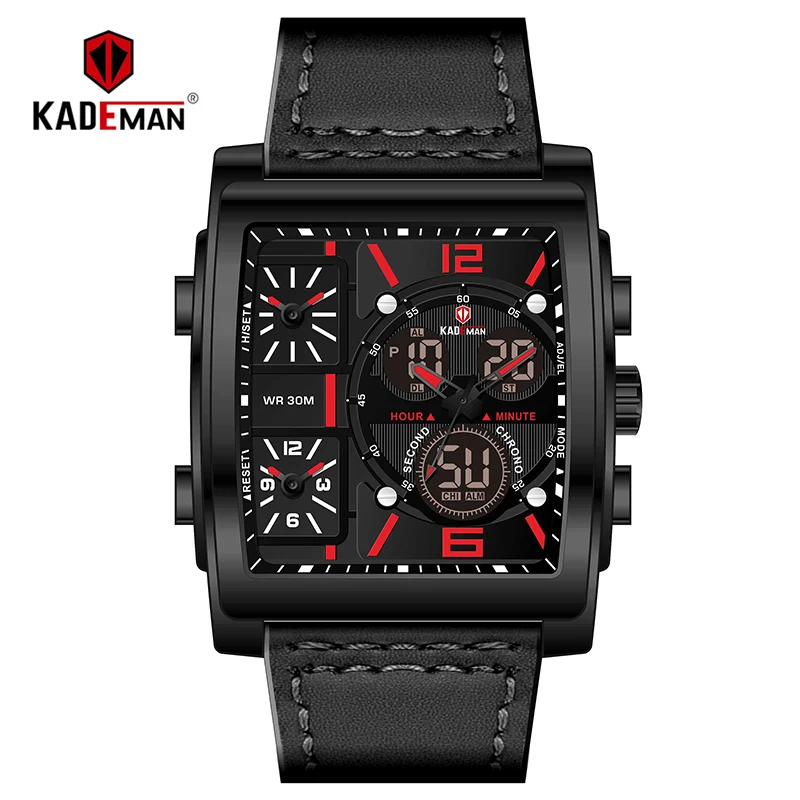 Роскошные квадратные KADEMAN часы с двойным дисплеем цифровые наручные часы военные спортивные мужские часы Лидирующий бренд Relogio Masculino