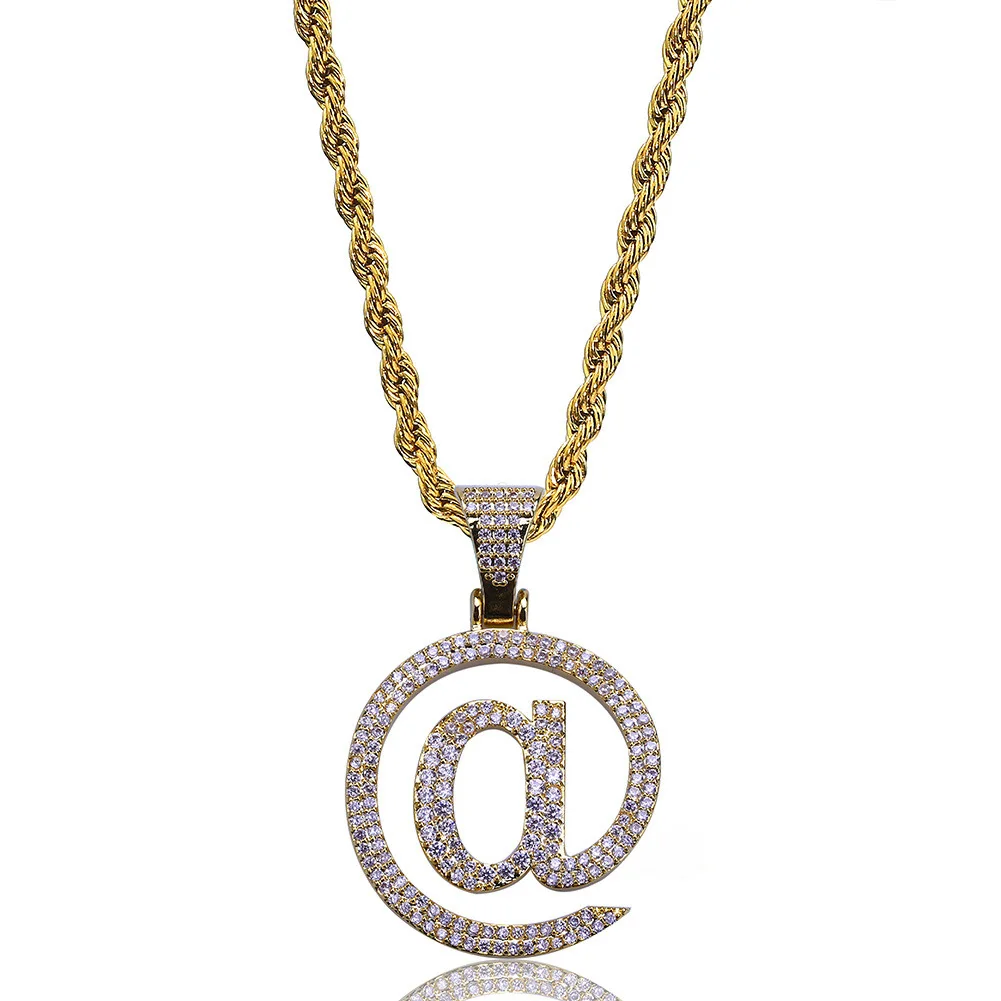 

Micro Pave @ Logo Cool Hip Hop Necklace Pendant Amazon Wish Hot Selling Europe And America Big Brand Men And Women Cool Pendant