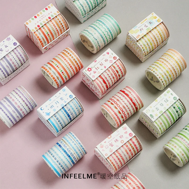 

10 pcs/lot Kawaii Decorative Stickers Scrapbooking Cute Slim Color Japanese Washi Tape Set Masking Tape Girl Stationery