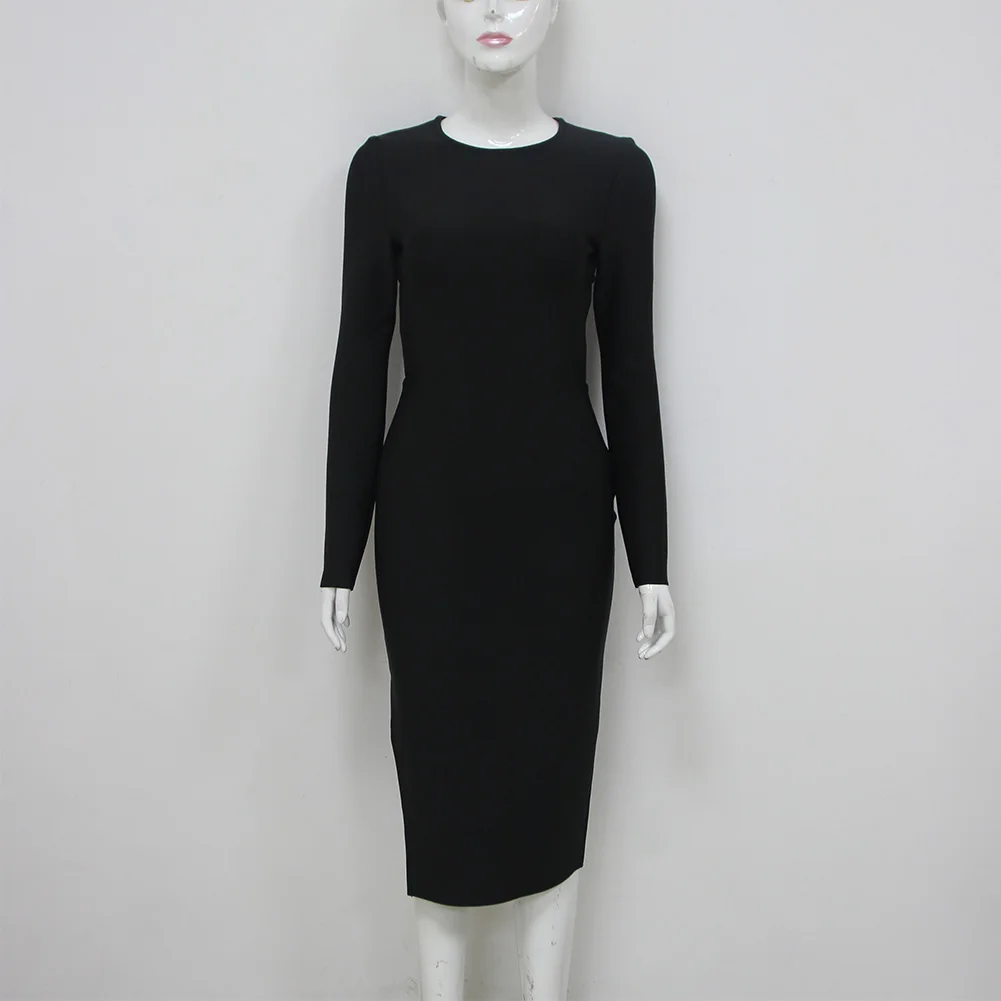 Deiveteger женское черное сексуальное Бандажное платье с открытой спиной и длинным рукавом, облегающее платье-карандаш, зимние Вечерние черные Клубные платья Vestidos