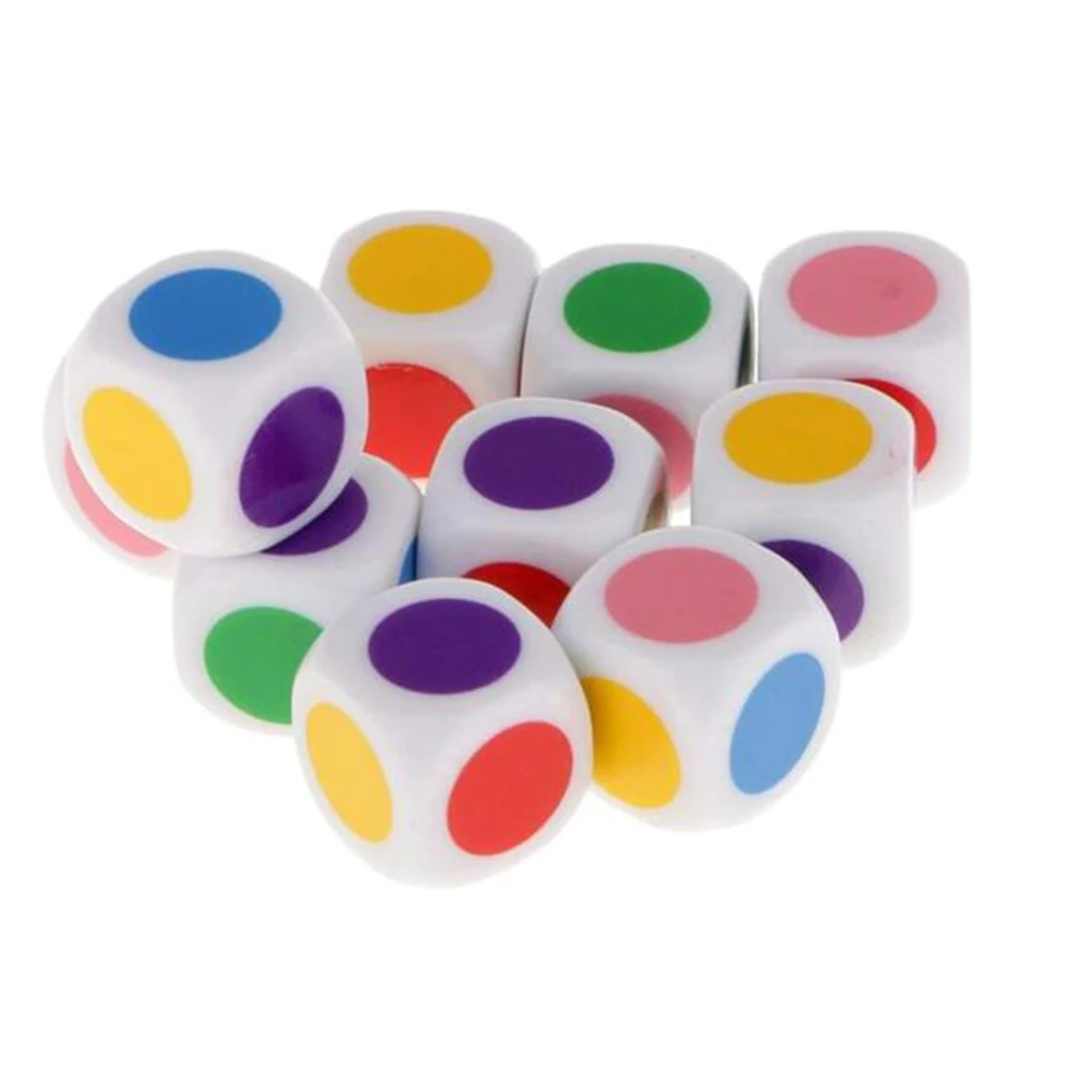 10pcs 16mm Opaque Six Sided 6 Color Dot Dice Games D6 D&D RPG 