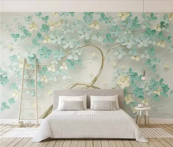 

CJSIR Custom Wallpaper Mural Small Fresh Mint Green 3d Flower Embossed Background Wall Papers Home Decor Papel De Parede