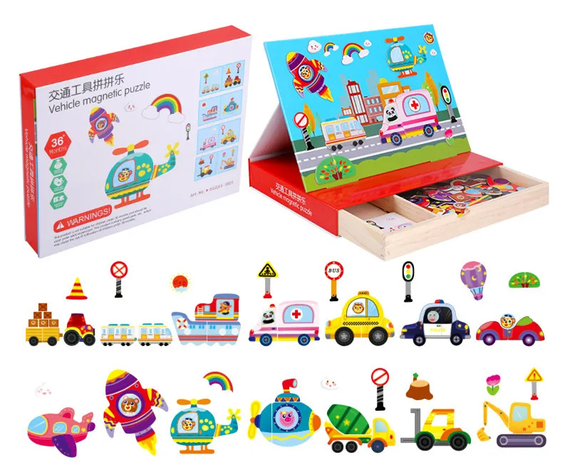with original box 4 стиля обучающие игры животные мальчик девочка автомобиль 3D Магнитная головоломка деревянные игрушки для детей с оригинальной коробкой - Цвет: with original box