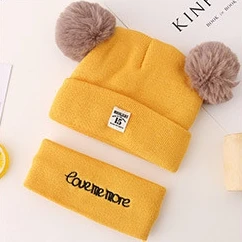 Yellow 2 шт./лот, детская зимняя шапка и шарф, детская зимняя шапка, детский теплый шарф для мальчиков, костюм, шапочки, шарфы для девочек и мальчиков - Цвет: Yellow