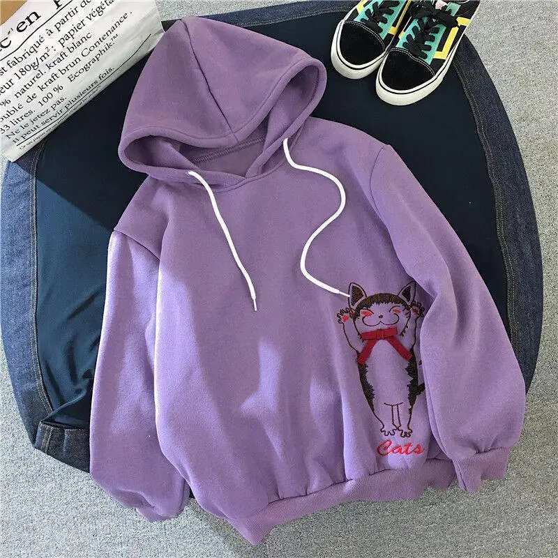 Зимняя мода плюс бархатная толстовка с капюшоном для женщин мультфильм аниме печати Толстовка Harajuku Свободный пуловер для женщин s Kawaii толстовки - Цвет: tyb1093-16
