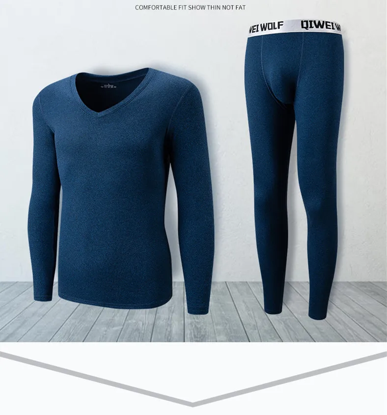 Men's seamless thermal underwear set youth V-neck autumn autumn pants Slim line clothes line pants bottoming shirt