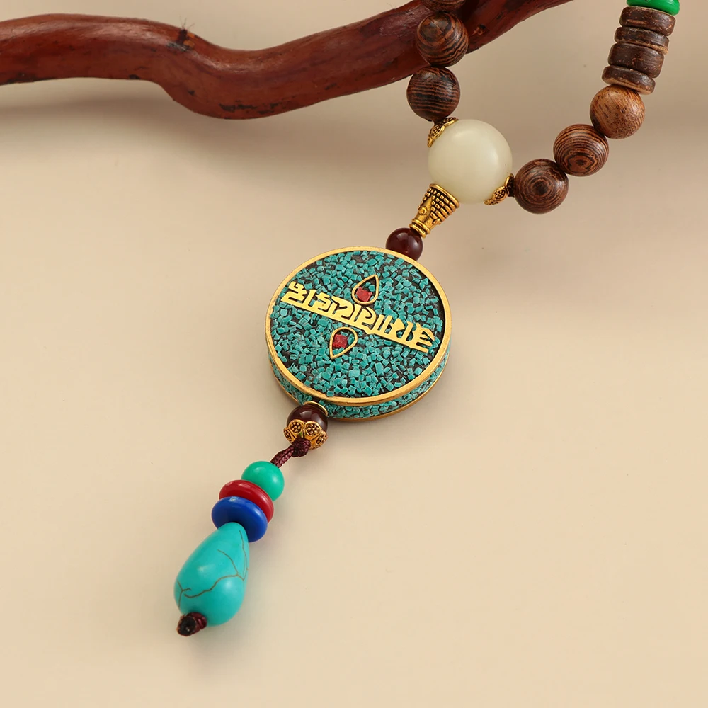 Vintage Handmade Ethnic Horn Fish Necklace Nepal Buddhist Mala Wood Bead Pendant Sweater Long Necklace Jewelry Lucky Gift 4