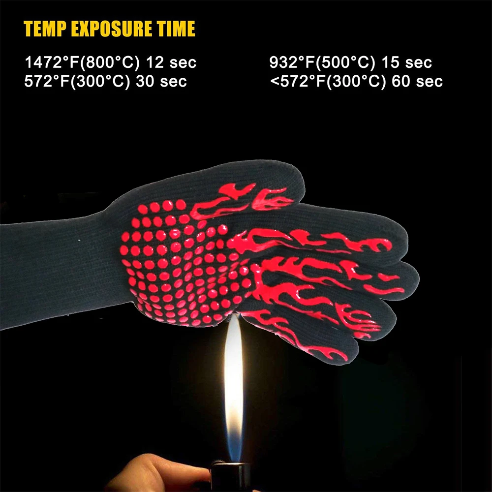 

1 Piece BBQ Gloves Heat Resistant Grill Gloves Insulated Oven Mitts Non-Slip Gloves for Kitchen Cooking Baking Smoker Fireplace