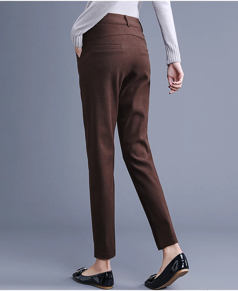Осенне-зимние длинные брюки-карандаш, коричневые, черные, на молнии, плиссированные брюки с карманами, женские брюки, весенние штаны размера плюс