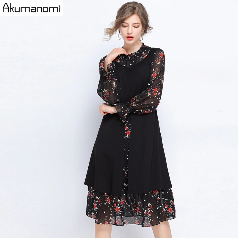 Осеннее женское платье, большие размеры 5XL-L, с длинным рукавом, с цветочным принтом, вечерние платья для офиса,, Vestidos De платье Летнее Femme