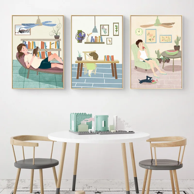 

Painting Fort Scandinavian Minimalist Decorative Painting Cartoon Summer Vacation Summer Day Restaurant Living Room Hipster Hang
