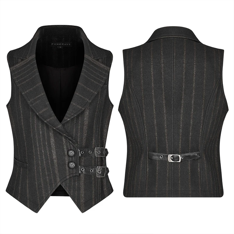 

PUNK RAVE Men's Steampunk Retro Gentleman Striped Waistcoat Punk Military Uniform Sleeveless Vest Evening Party Club Tank Tops