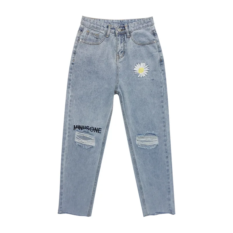 Jeans Woman High Waist Plus Size Holes Fat Mm 100KG Loose Thin Harem Ankle-Length Pants Jeans Women 2020