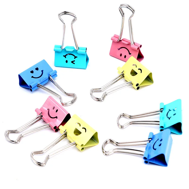 

1/5/10Pcs /Set Metal Binder Clips Cute Kawaii Smile Fashion Sweet Expression Food Bag Clips Random Mixed 19mm Wide Note Clips
