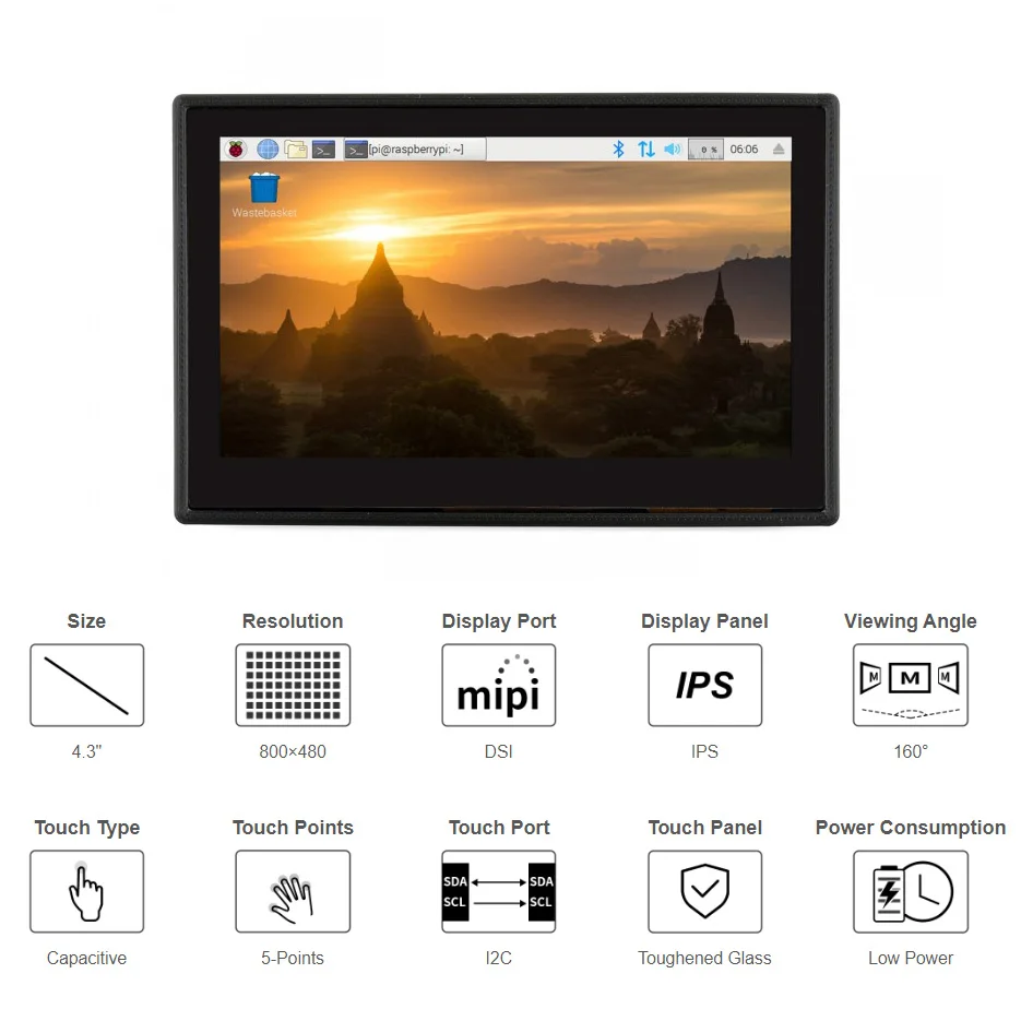 Waveshare DSI  LCD ̽ ,   4B, 3B +, 3B, 800  480  ġ ũ, 4.3 ġ