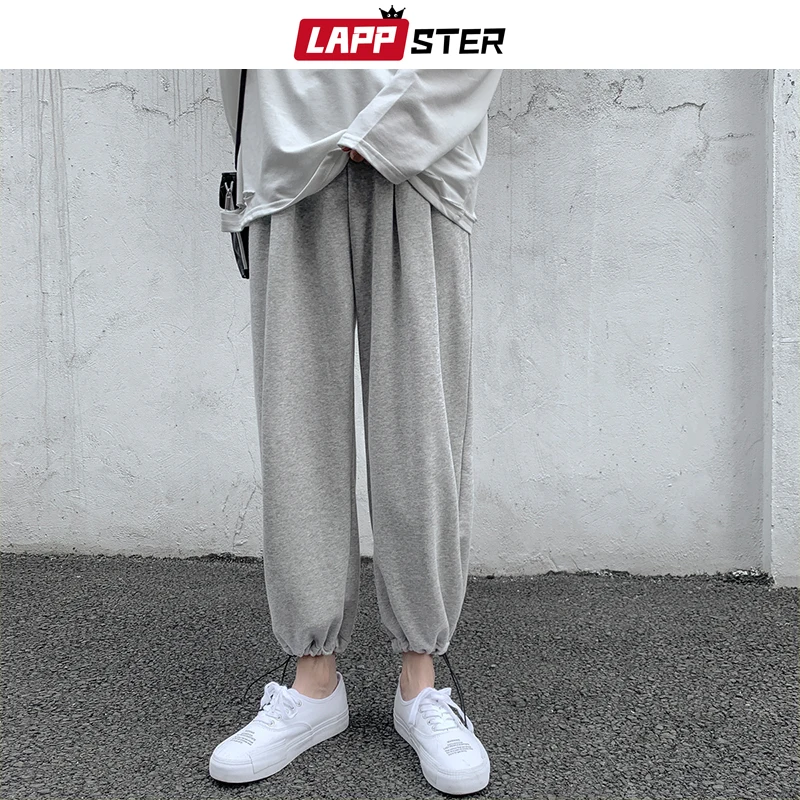 LAPPSTER Men Solid Cotton Harem Pants Mens Korean Fashions Harajuku Joggers Pants Couple Loose Black Casual Sweat