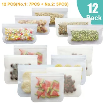 

12 Pack Scrub Silicone Food Storage Bag Reusable Freezer Bag Ziplock Leakproof Top Fruits Food Fresh Bags Kitchen Organizer