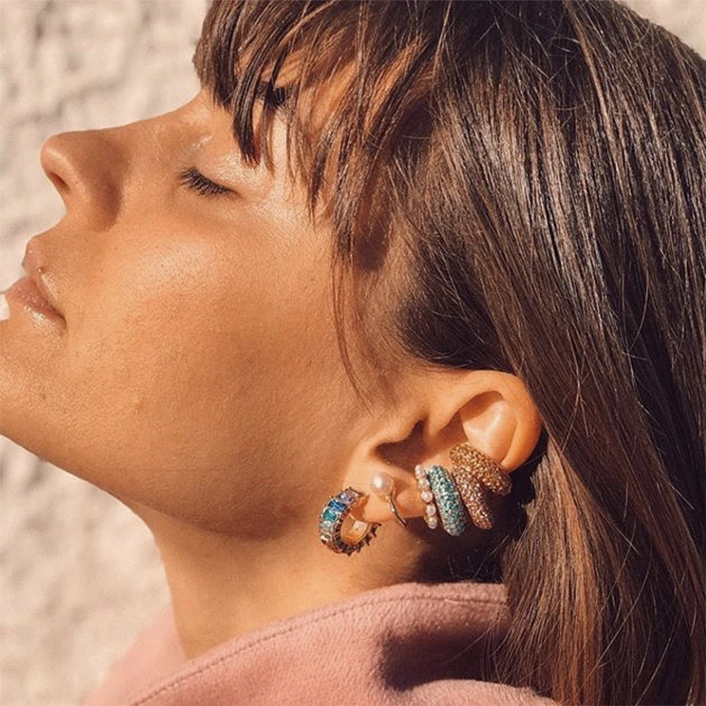 Trendy Pearl Clip on Earrings Earcuffs for Women Gold Color C Shaped Stackable CZ Ear Cuff No Pierced Party Wedding Jewelry 2020