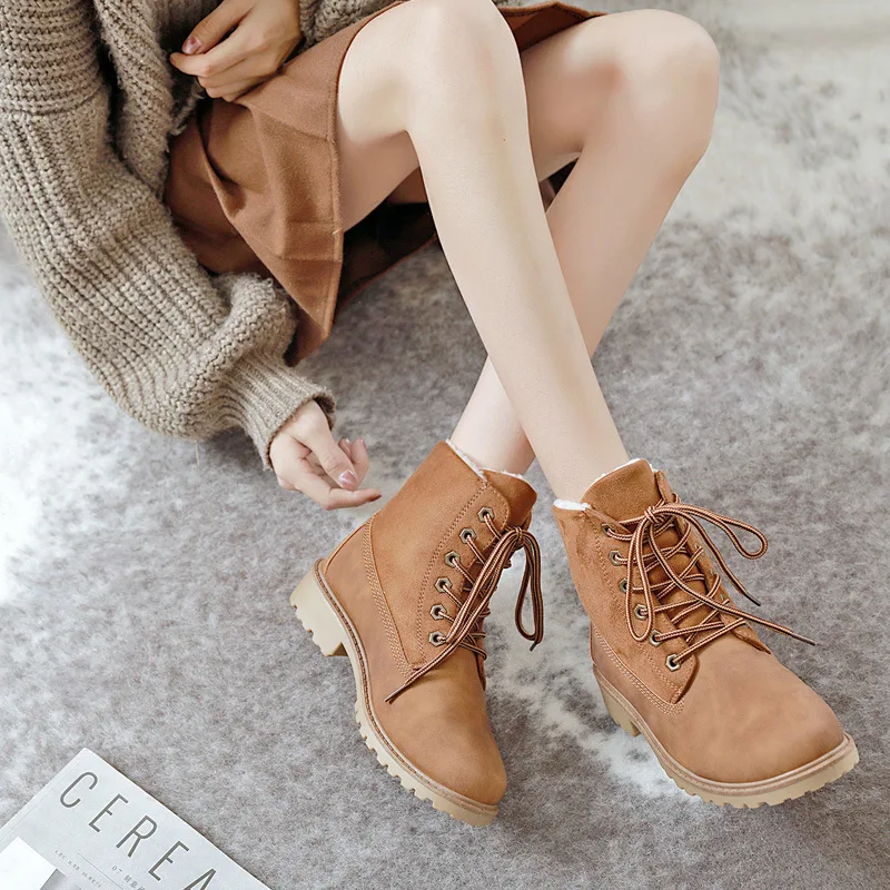 

2019 Winter New Style plus Velvet Warm Martin Boots Women's Korean-style Versatile Lace-up round-Toe Short Boots Second Cotton S