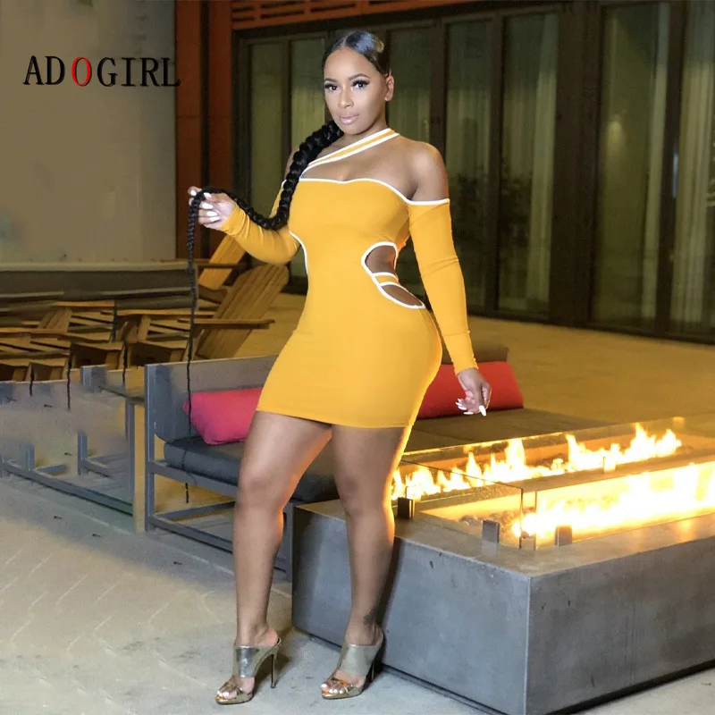 Adogirl с лямкой на шее выемкой бодикон платье для женщин длинным рукавом открытыми
