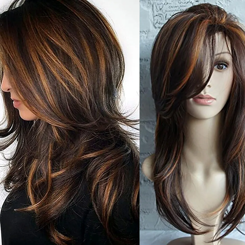 Манекен голова Профессиональный 65 см сексуальные градиентные коричневые вечерние парики длинные вьющиеся волосы смешанные цвета синтетический парик D301106
