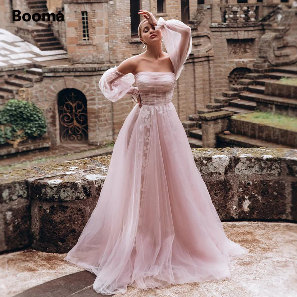 pink long sleeve wedding dress