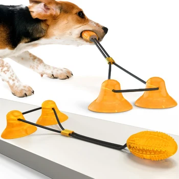 

Silicone Chewing Ball Toy with Dual Suction Cups Pet Interactive Toys Dog Push Toy Tooth Cleaning Toys for Small Dogs