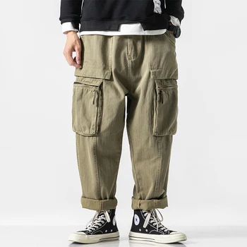 

Male Japan Streetr Hip Hop Loose Straight Harem Trouser Jogger Sweatpants Men Multi-pocket Wide Leg Casual Cargo Pants