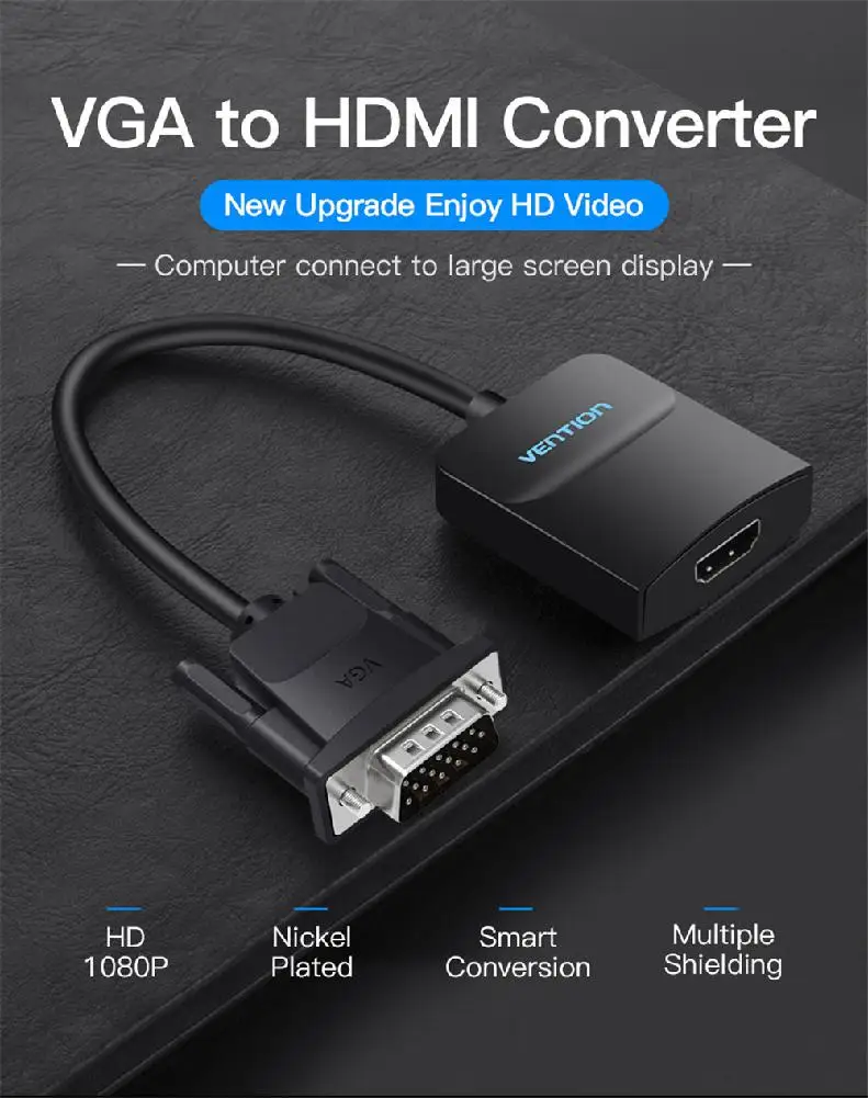 

Black VGA to HDMI Converter with Audio HD Adapter Cable Computer TV Projector Video Adapter