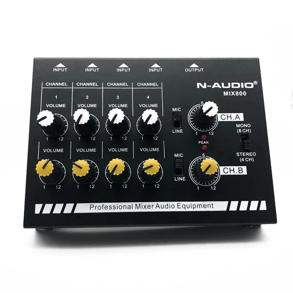 8 канальный звуковой миксер MIX800 компактного размера с адаптером питания