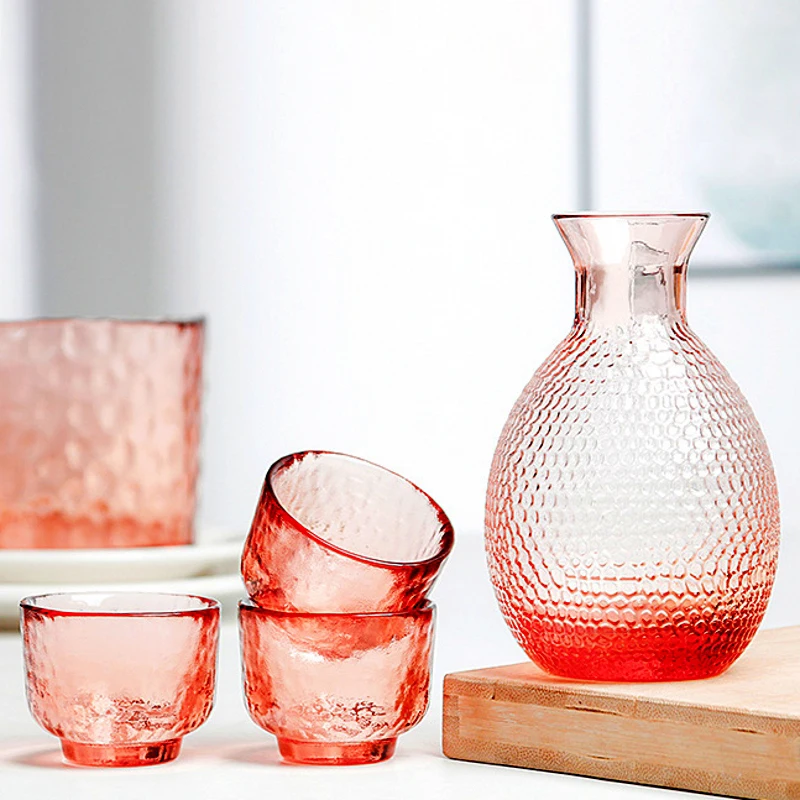 Japanese Sake Set Plum Wine Cup Fruit Pot Creative Amber Hammer Pattern Glass Gold Edge Whisky Birthday Gifts | Дом и сад
