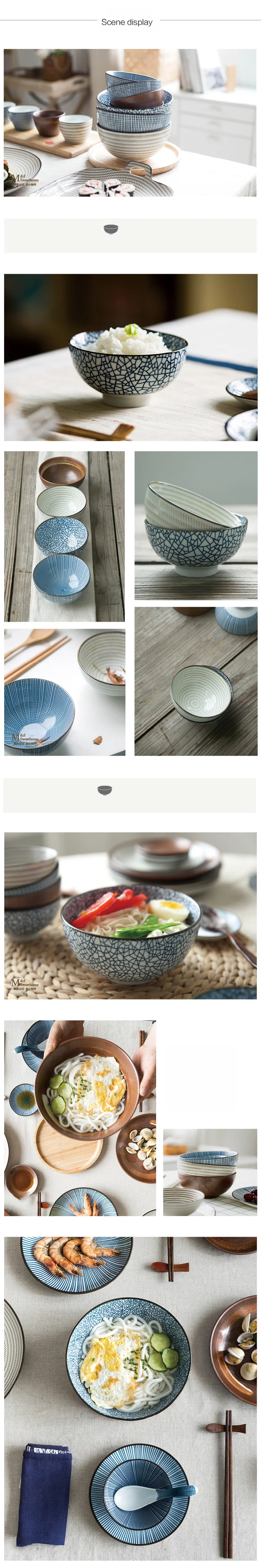 Японская классическая керамическая посуда для кухни, суповая лапша, рис чаша 6 дюймов 8 дюймов Большая раменская чаша ложка и чайная чашка