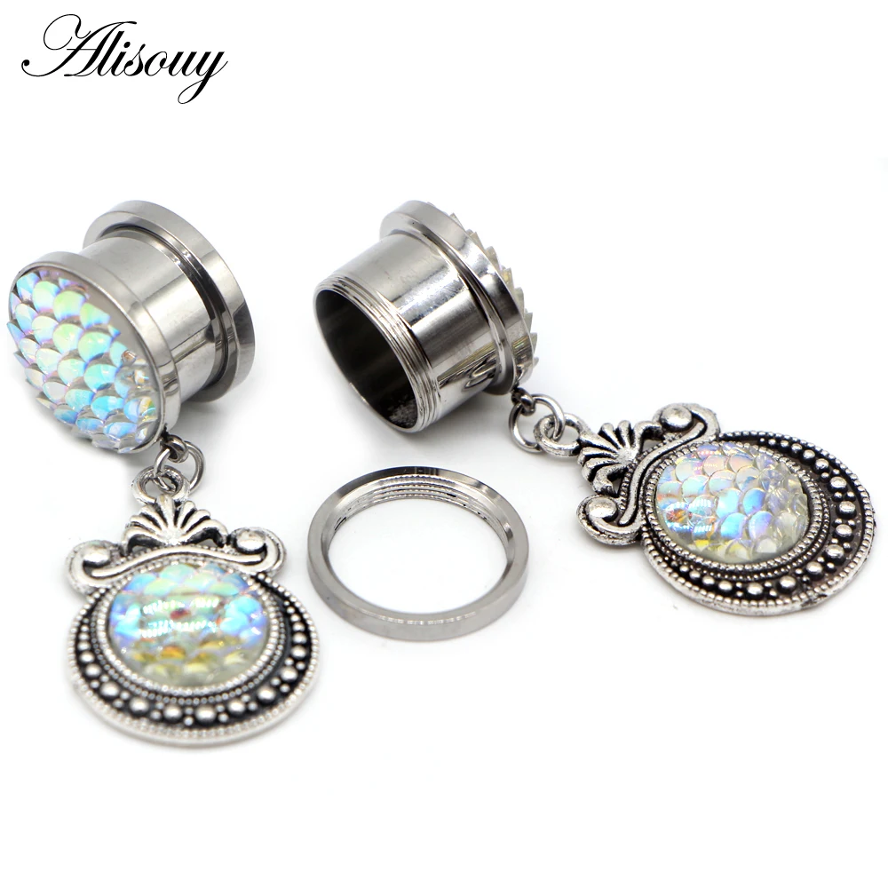 Alisouy 2 шт. винты из нержавеющей стали болтаются туннели для ушей рыбные весы Плаги для ушей пирсинг, ушные измерительные приборы растягиватели ювелирные изделия для тела