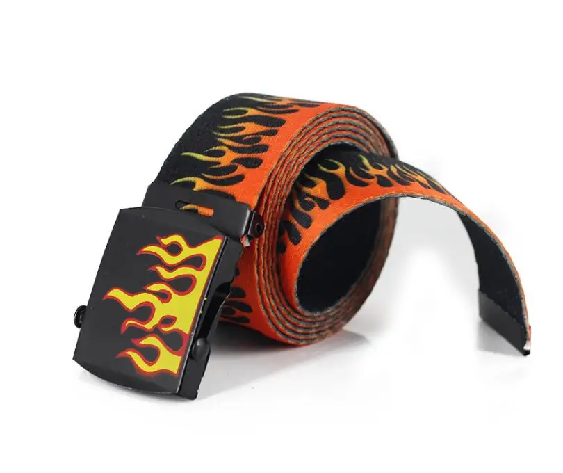 New Style Flame Print Belt Men Women Plain Webbing Belts High Quality Nylon Belts Fashion Men Jeans Waist Belt Waistband M006