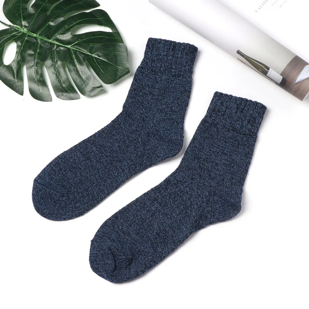 Новые мужские шерстяные зимние носки, Теплые повседневные носки, толстые хлопковые носки для пеших прогулок, спортивные носки, мужские высококачественные модные шерстяные носки - Цвет: Синий
