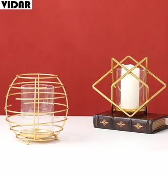 

VIDAR Nordic Style Gold Geometric Candle Holders Simple Square Metal Craft Candlestick Modern Candelabros de velas Holder mesa