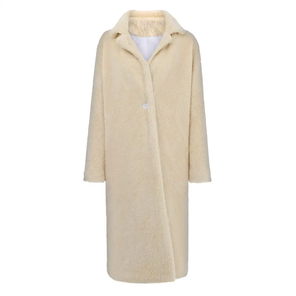 Женское зимнее пальто, модное однотонное пальто на пуговицах с карманами, теплое плюшевое длинное пальто с длинным рукавом, новинка, теплая верхняя одежда
