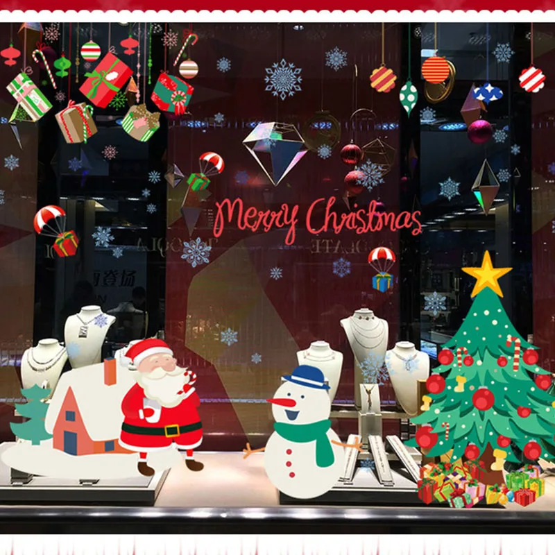 DIY Рождественский ПВХ настенный стикер для магазина, витрина, стекло, украшение, съемная настенная наклейка, самоклеящаяся настенная стеклянная, домашний декор