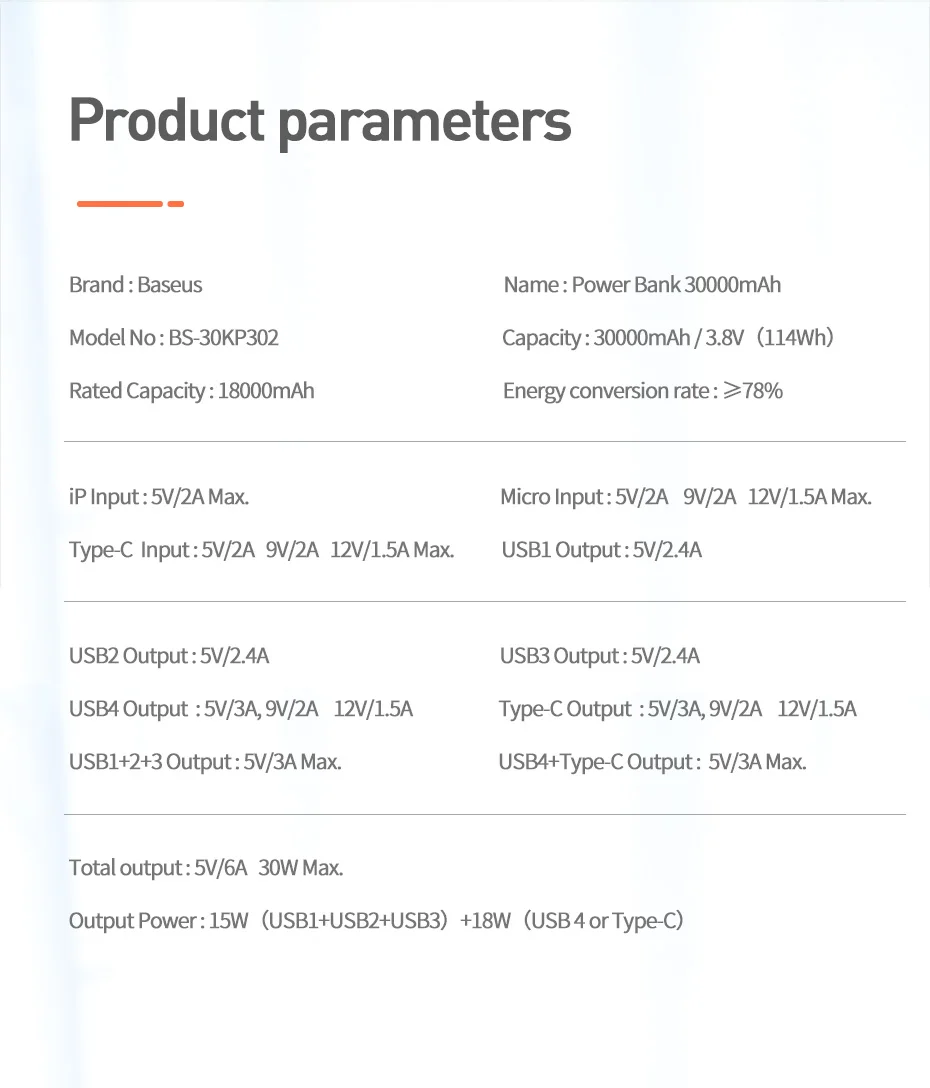 Baseus, 30000 мА/ч, внешний аккумулятор, usb type C, PD, быстрая зарядка, 3,0, внешний аккумулятор для Xiaomi, 30000 мА/ч, портативное Внешнее зарядное устройство