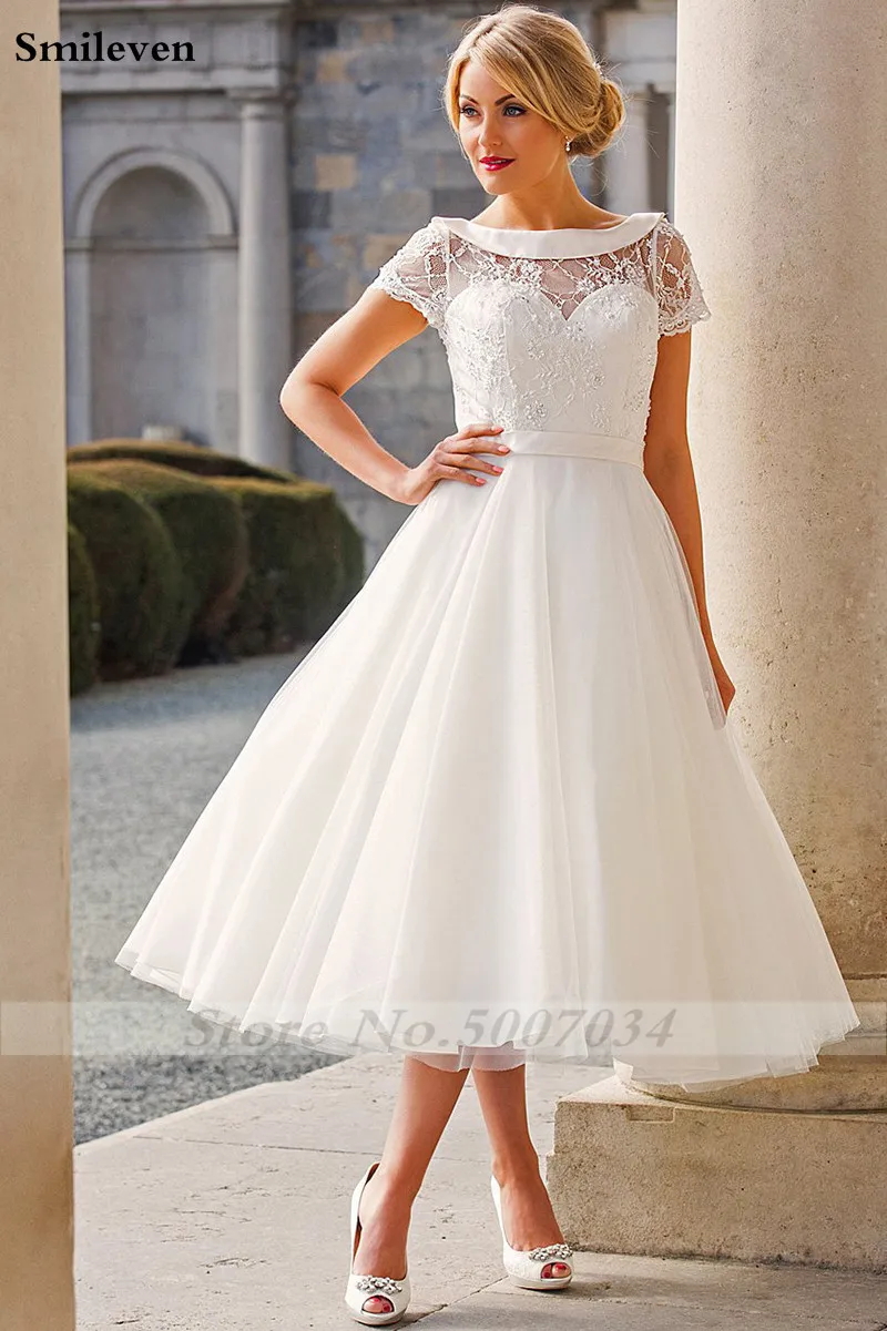 Smileven кружевное свадебное платье короткие Кепки с длинными рукавами vestido de casamento, платье принцессы, невесты романтичная Свадебная вечеринка платье