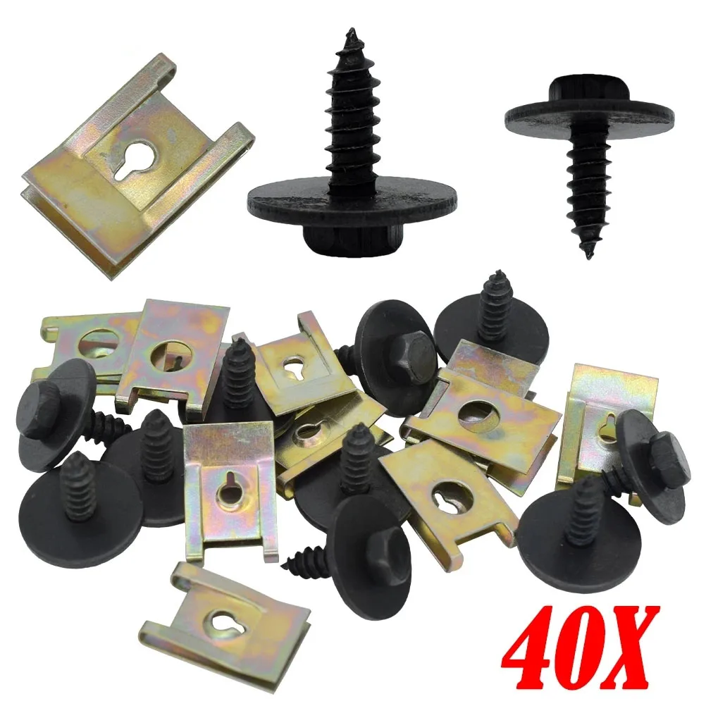 40pcs Chassis Engine Guard Metal Nut/Screw Washers U-shape Clip Car Fender Bumper Cross Head Screws For BMW F10 E46 E92 E90 | Автомобили и