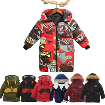 

Boys Winter Long Coat Children Warm Waterproof Jacket Kids Cartoon Hooded Fleece Outdoor Outerwear 2020 New Fashion 1-12T