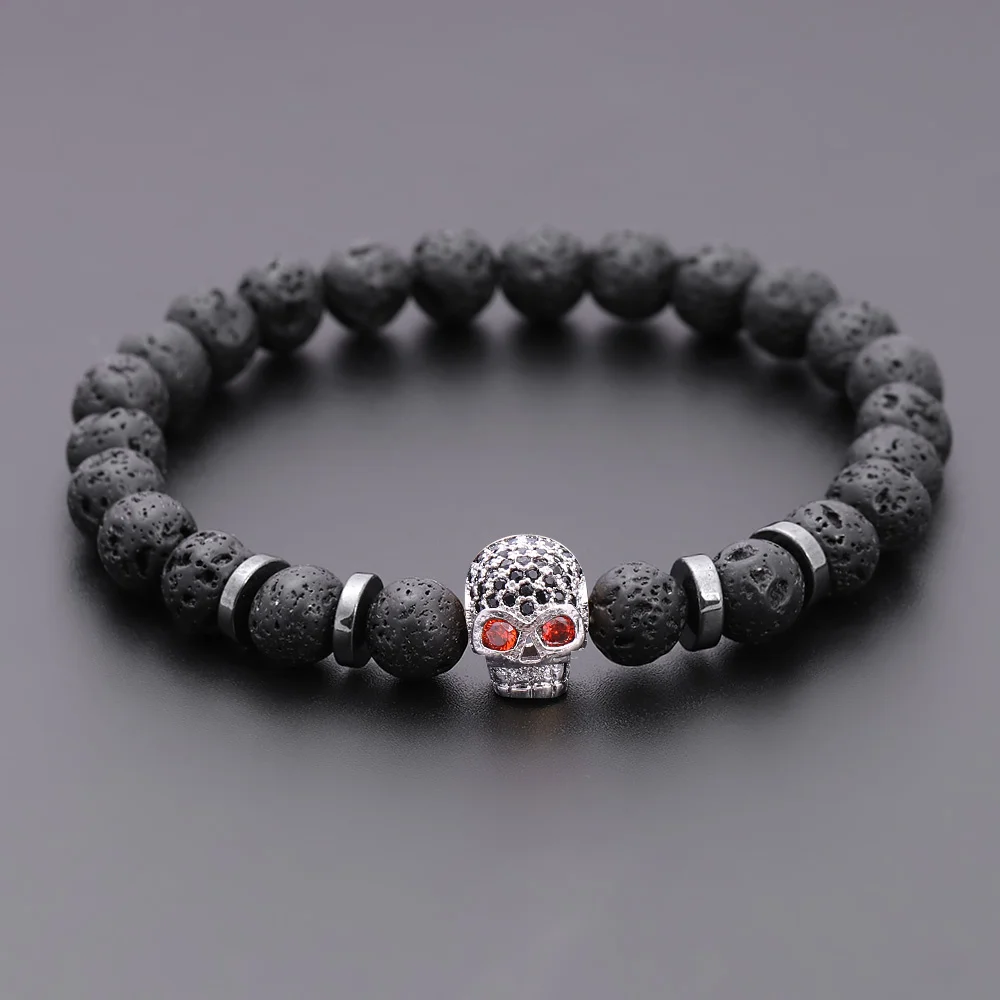 Black Eye Skull Hematite Bead Bracelet Men Classic Handmade 8mm Lava Stone Charm Bracelet For Men Jewelry Gift bracelet jewelry