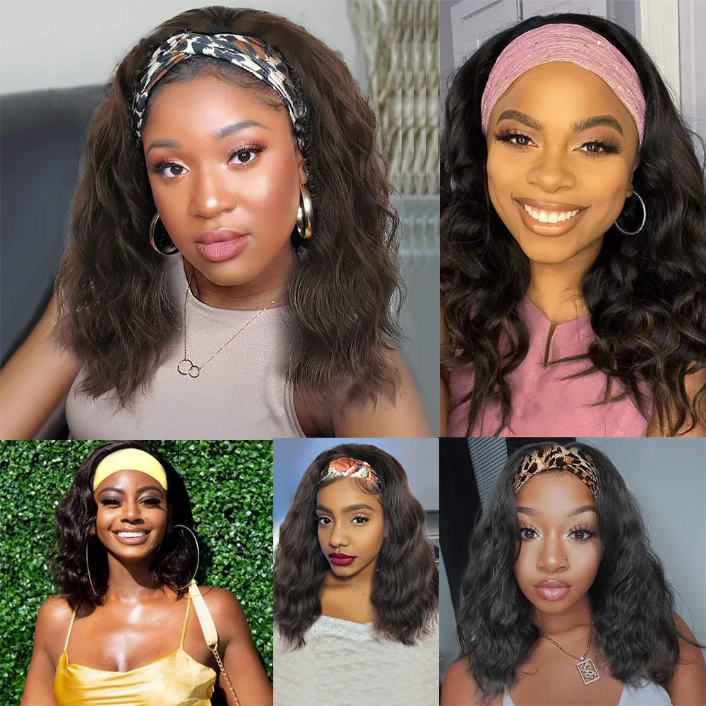 marrom metade do cabelo perucas com bandana glueless