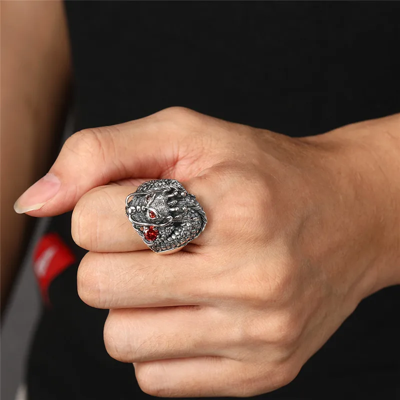 V. YA, настоящее 925 пробы Серебряное Кольцо большого размера для мужчин, в стиле панк, тайское серебряное кольцо с головой дракона с красным камнем, вечерние ювелирные изделия