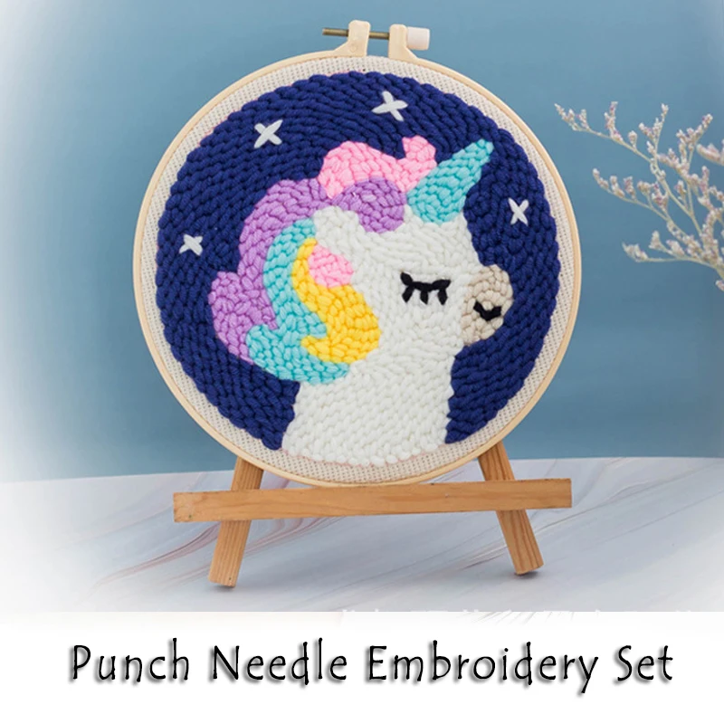 

Punch Needle Unicorn Embroidery Kit with Hoop Punchneedle Cross Stitch Set for Beginner Handmade Decoration