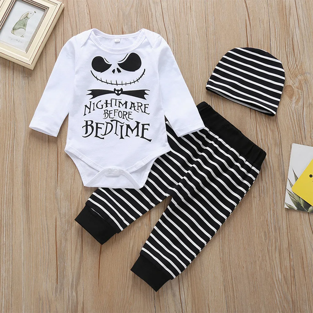 Baby Clothes Set Newborn Infant Halloween Clothes Set Baby Boy Girl Romper Striped Pants Hat Outfits Costume Clothes Set