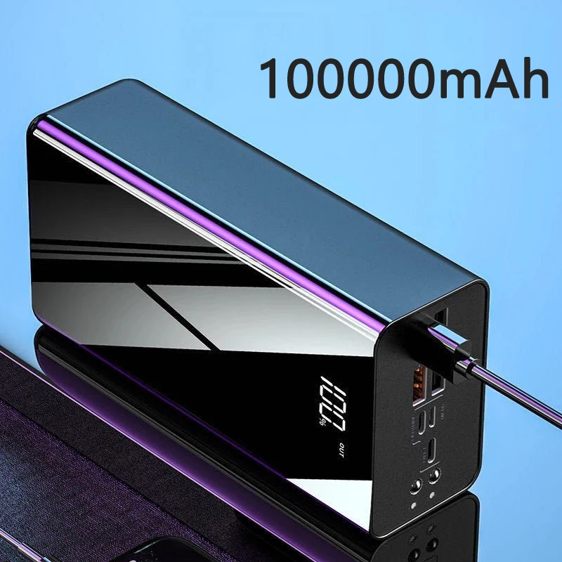 100000mAh Power Bank Full Mirror Screen Portable Fast Charger Powerbank External Battery Pack Poverbank for Xiaomi Mi iPhone 12 portable usb charger