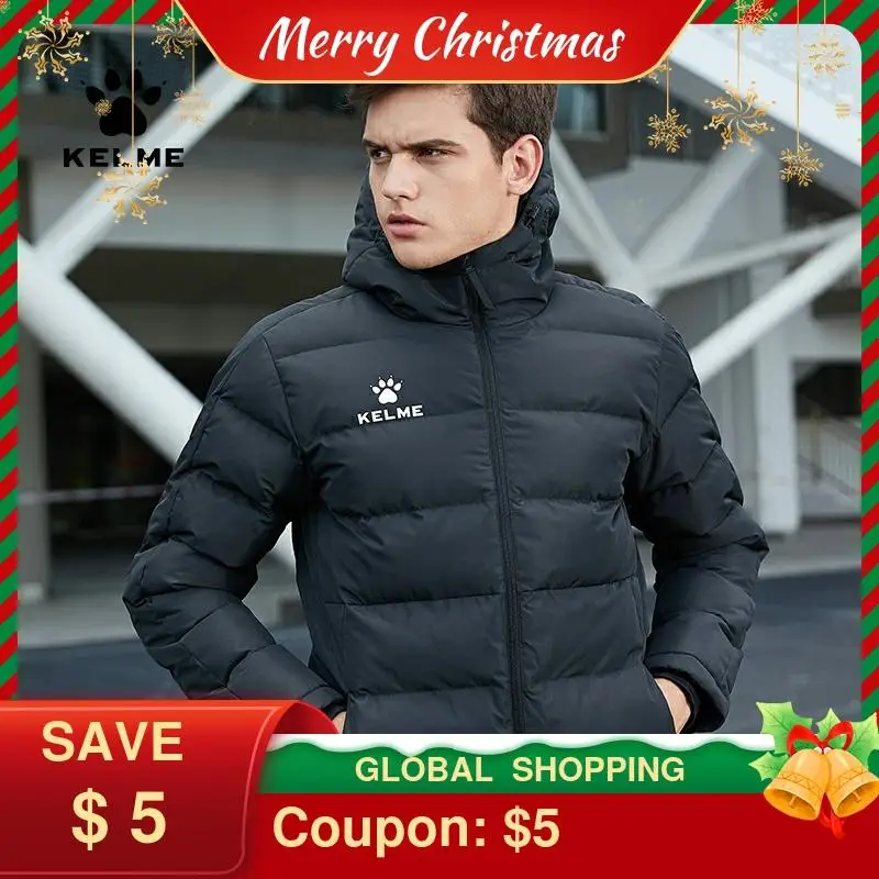 KELME Men's Cotton Jacket Couple Hooded Warm Coat Training Sports Team Uniform Cotton Padded Overcoat 3881405 ► Photo 1/6